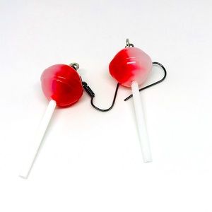 Cherry Red Lollipop Sucker Crazy Trendy Adorable Statement Streetwear Earrings